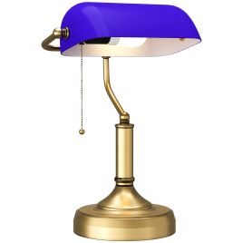 Scott Banker's Desk Lamp with Antique Bronze Base and Blue Shade - Blue
