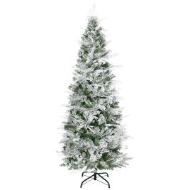 Debbie Pencil Snow Flocked Artificial Christmas Tree with Realistic Cypress Branches, Auto Open - Green