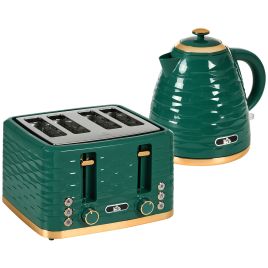 3000W 1.7L Rapid Boil Kettle & 4 Slice Toaster, Kettle and Toaster Set with 7 Browning Controls and Crumb Tray, Green