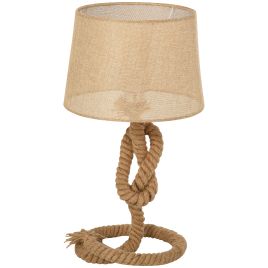 Nautical Style Rope-Base Table Lamp w/ Fabric Lampshade Metal Frame Power Switch Unique Lighting Furnishing Bedroom Living Room Study Beige
