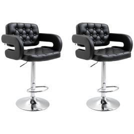Set of 2 PU Leather Upholstered Swivel Bar Stool Height Adjustable