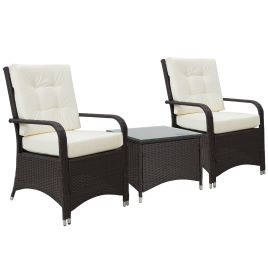 2-Seater Rattan Bistro Set Garden Furniture Sofa Chair Table Wicker Weave Outdoor Patio Conservatory Set w/ Cover Steel Frame, Brown