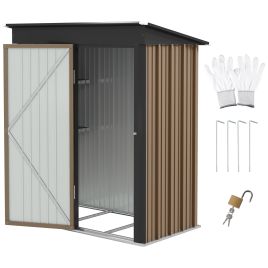 SUNVISTA Metal Garden Shed, Outdoor Lean-to Shed for Tool Motor Bike, with Adjustable Shelf, Lock, Gloves, 5'x3'x6', Brown