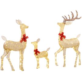 SUNVISTA Lighted Reindeer Christmas Decorations Outdoor, 3-Piece Light Up Deer Family Set of 3 with 283 LED Lights for Indoor, Gold Tone