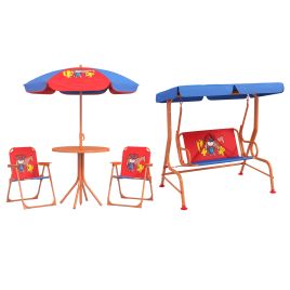 Jones 4 Piece Kids Garden Furniture Set with Adjustable Canopy - Red and Blue