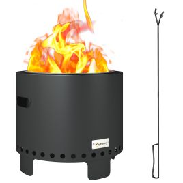 SUNVISTA Smokeless Steel Fire Pit, with Poker - Grey