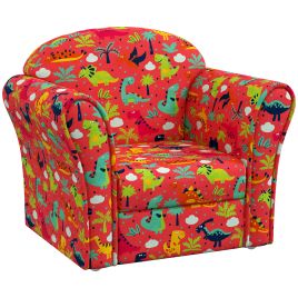 Kinsey Kids Armchair with Dinosaur Design Wooden Frame - Red