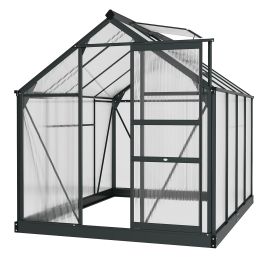 Clear Polycarbonate Greenhouse Large Walk-In Green House Garden Plants Grow Galvanized Base Aluminium Frame with Slide Door, 6 x 8ft