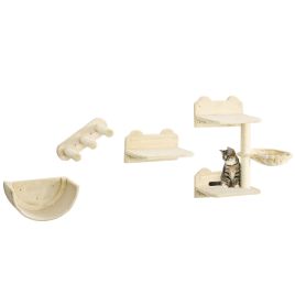 4PCs Wall-mounted Cats Shelves, Cat Climbing Shelf Set, Kitten Activity Center with Hammock Nest Scratching Post Jumping Platform, Beige