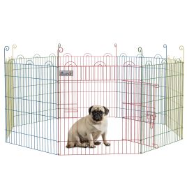 Shelley Pet Playpen Crate with Eight Panels and Door for Indoors Outdoors - Brown