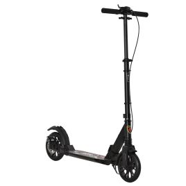 Adult Teens Kick Scooter Foldable Height Adjustable Aluminum Ride On Toy for 14+ with Rear Wheel & Hand Brake, Shock Mitigation System - Black