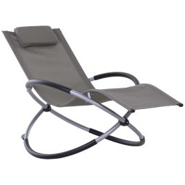 Outdoor Orbital Lounger Zero Gravity Patio Chaise Foldable Rocking Chair w/ Pillow Grey