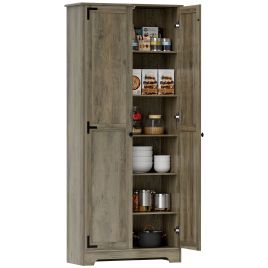 HERON Tall Kitchen Cupboard with Shelves, Freestanding Farmhouse Cabinet, Grey Wood-Effect