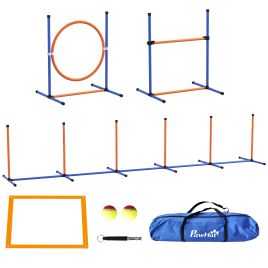 PAWSTER Dog Agility Training Equipment with Weave Poles, Jump Ring, Pause Box, Adjustable Hurdle, Carry Bag, Orange