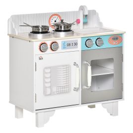 Kids Wooden Pretend Play Toy Kitchen Cooking Set with Sink - White