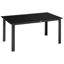 Outdoor Dining Table for 6, Aluminium Rectangular Garden Table with Tempered Glass Tabletop for Yard, Deck, Patio, Black