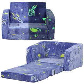 Kinsey 2 in 1 Kids Foldable Chair Bed Glow in Dark Design - Blue