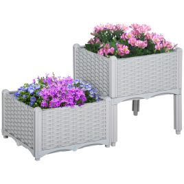 40cm x 40cm x 44cm Set of 2 Garden Raised Bed Elevated Patio Flower Plant Planter Box PP Vegetables Planting Container, Grey