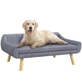 Dog Couch with Soft Cushion, Pet Sofa Bed with Wooden Frame, Removable Cover, for Medium and Large Dogs, Grey