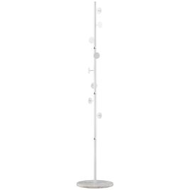 Coat Rack Free Standing Hall Tree with 8 Round Disc Hooks with Marble Base White