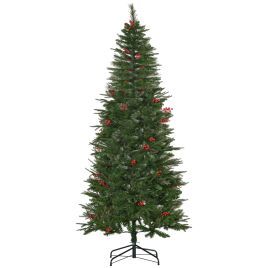 Debbie Pencil Artificial Christmas Tree with Realistic Branches, Red Berries, Auto Open - Green