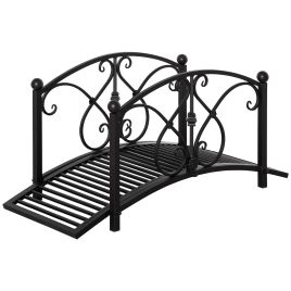102L x 48W x 49H Classic Metal Garden Bridge with Safety Railings Arc Footbridge Decorative Pond for Backyard Creek Stream, Black