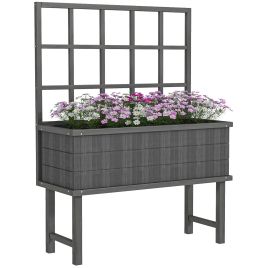Wooden Raised Planter with Trellis for Vine Climbing Plants, Elevated Garden Bed with Drainage Holes and Bed Liner