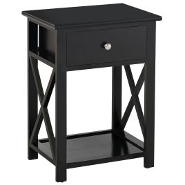 Traditional Accent End Table With 1 Drawer Storage Shelf - Black