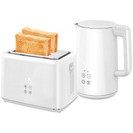 HERON Kettle and Toaster Set, 1.5L 3000W Fast Boil Kettle with Insulation & 2 Slice Toaster Kitchen Set with 7 Level Browning Controls, Cream White