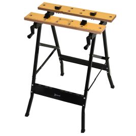 4-in-1 Work Bench, Saw Horse Folding Clamp Table w/ 4 Adjustable Clamping Pegs for DIY Home Garage, Black