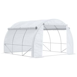3 x 3 x 2 m Polytunnel Greenhouse, Walk in Pollytunnel Tent with Steel Frame, Reinforced Cover Zippered Door 6 Windows for Garden White