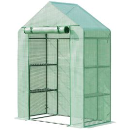 Walk-In Greenhouse Portable Gardening Plant Grow House with 2 Tier Shelf, Roll-Up Zippered Door and PE Cover, 141 x 72 x 191 cm