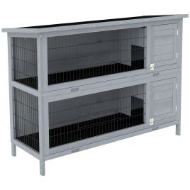 PAWSTER Rabbit Hutch Outdoor Guinea Pig Hutch Bunny Cage with No-Leak Trays, Divider, 136 x 50 x 93cm, Grey