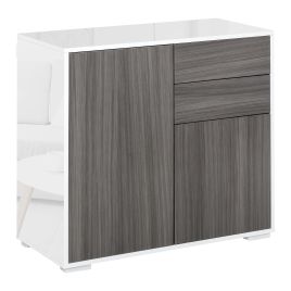 Modern Stylish Freestanding Push-Open Design Cabinet with 2 Drawer, 2 Door Cabinet, 2 Part Inner Space Light Grey and White