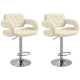 Upholstered Swivel Bar Stool Set of 2 Height Adjustable Back Armrest - White