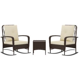 SUNVISTA Three-Piece Rocking Chair Rattan Bistro Set - Brown