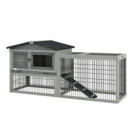 Wooden Rabbit Hutch with Outdoor Run Grey