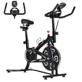 Steel Stationary Bike 8-Level Belt Driven Exercise Bike w/ LCD Monitor Black