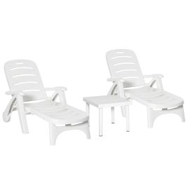 3pcs Garden Furniture Set Outdoor Furniture Set Dining Table, 2 Lounge Chairs and 1 Garden Side Table White