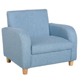Wood Frame Children Armchair Mini Sofa Anti Slip Legs High Back - Blue