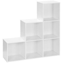 3-tier Step 6 Cubes Storage Unit Particle Board Cabinet Bookcase Organiser Home Office Shelves - White