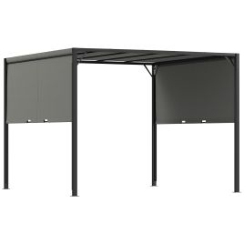 SUNVISTA 3 X 3 Meters Pergola with Retractable Roof, Garden Gazebo with Adjustable Sun Shade Canopy and Steel Frame, Charcoal Grey