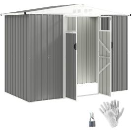 SUNVISTA 8x4ft Metal Garden Shed with Lockable Door, Window & 4 Vents, Waterproof Steel Storage Shed, Light Grey