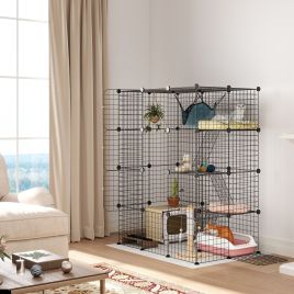 PAWSTER 4-Tier DIY Large Cat Cage with Hammock, Ramps, 5 Doors, Indoor Use for 1-3 Cats, Black