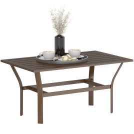 SUNVISTA Metal Outdoor Coffee Table, Slatted Top, 91.5x55x45cm, Brown
