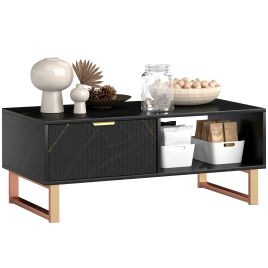 HERON Elegant Marble Effect Storage Coffee Table - Black