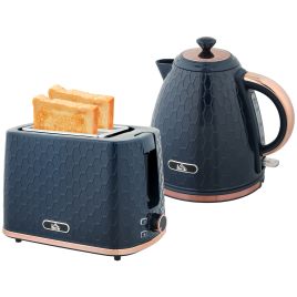 HERON 1.7L 3000W Fast Boil Kettle & 2 Slice Toaster Set, Kettle and Toaster Set with Auto Shut Off, Browning Controls, Blue