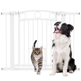 PAWSTER 77cm Tall Dog Gate with Cat Door, 7cm and 14cm Extensions, for Stairs, Doorways, 76-104cm Width