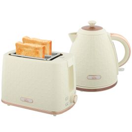 HERON 1.7L 3000W Fast Boil Kettle & 2 Slice Toaster Set, Kettle and Toaster Set with Auto Shut Off, Browning Controls, Beige
