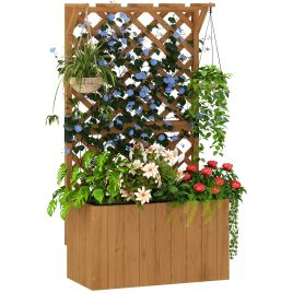 SUNVISTA Wooden Planter with Trellis, Raised Bed with Drainage, Natural Finish